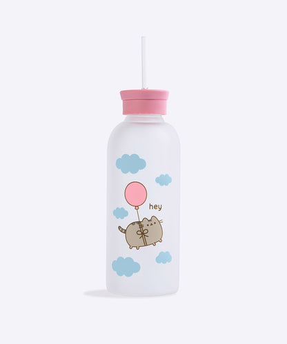 Pusheen Balloons Glass Water Bottle